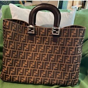 Fendi Zucca Print Tote Bag Purse 2 Handle Authentic Vintage